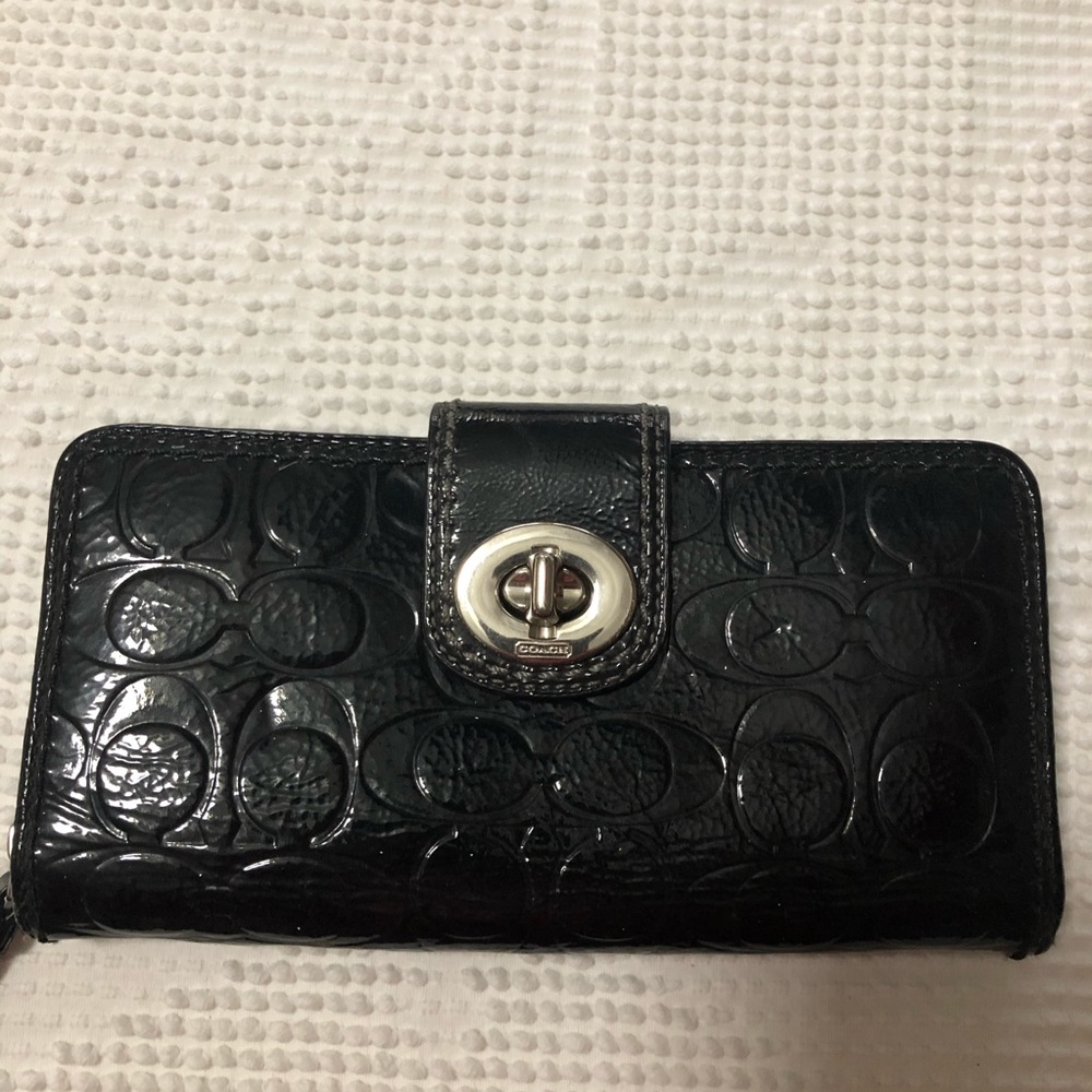 Coach black patent embossed wallet